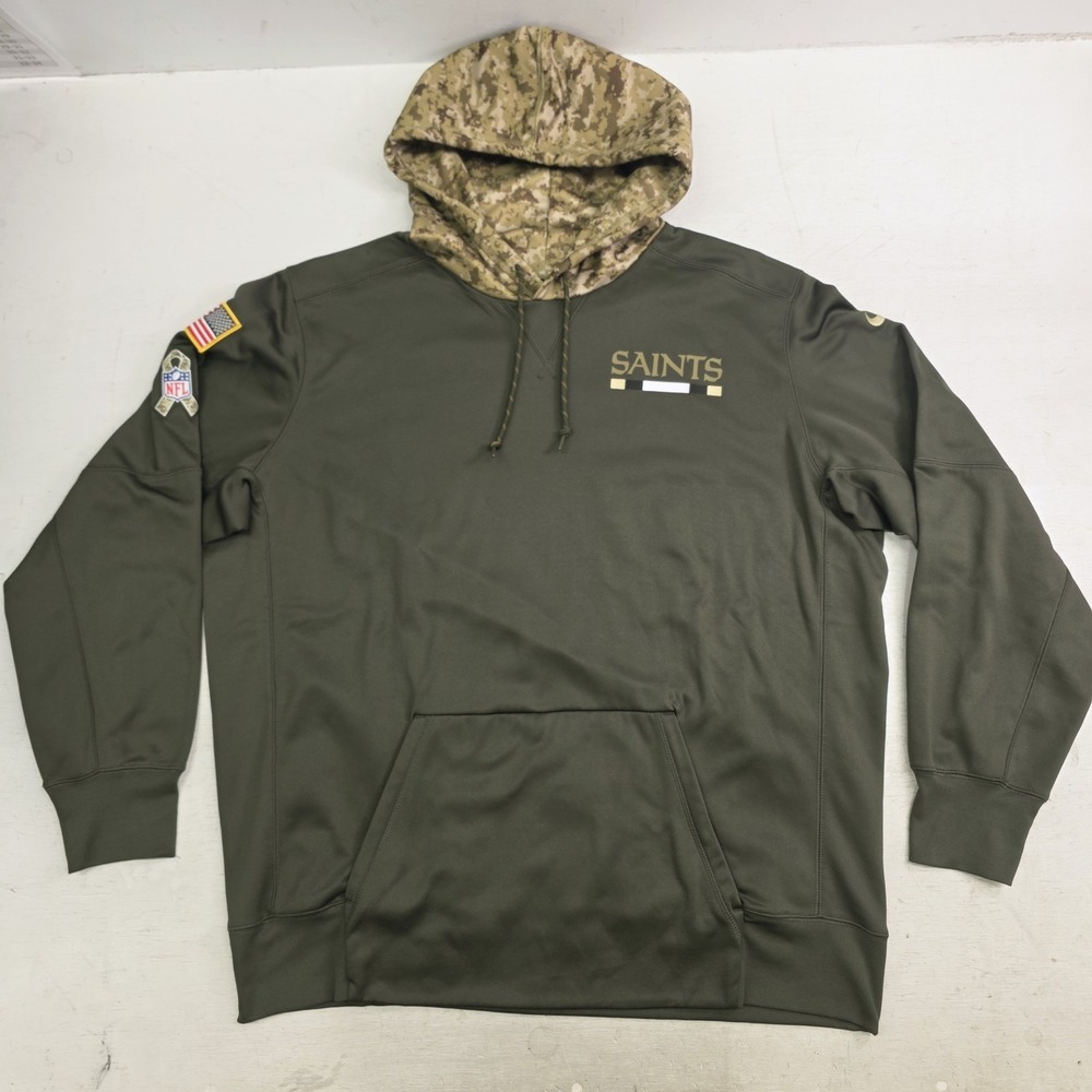 Nike New Orleans Saints Salute to Service Hoodie Mens 2XL Green Camo USA NFL EUC
